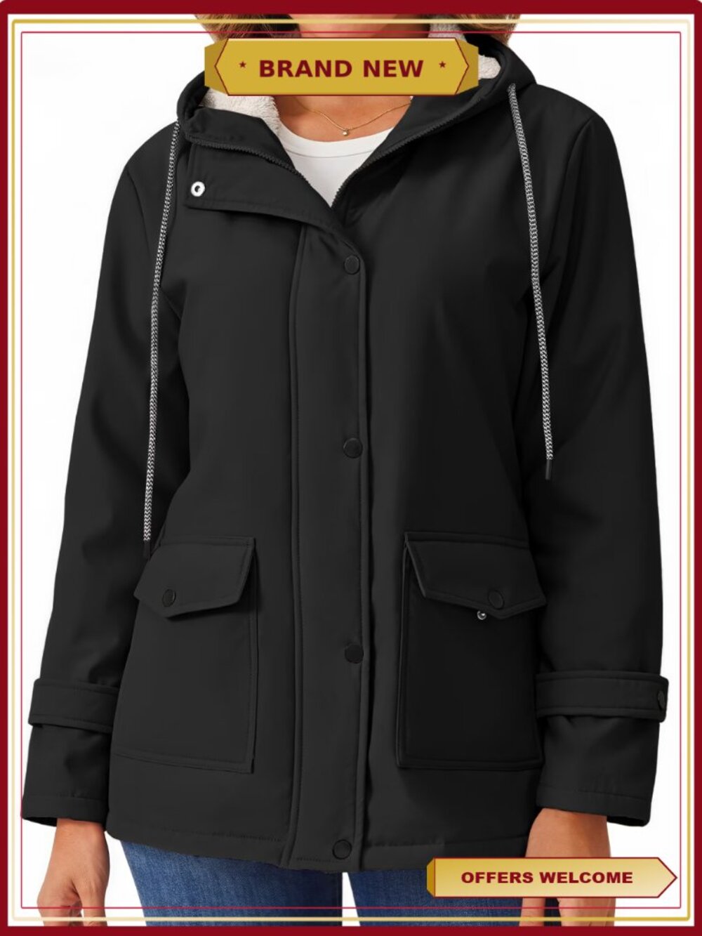 Womens Sherpa Fleece Winter Coat Hooded Warm Parka Jacket
